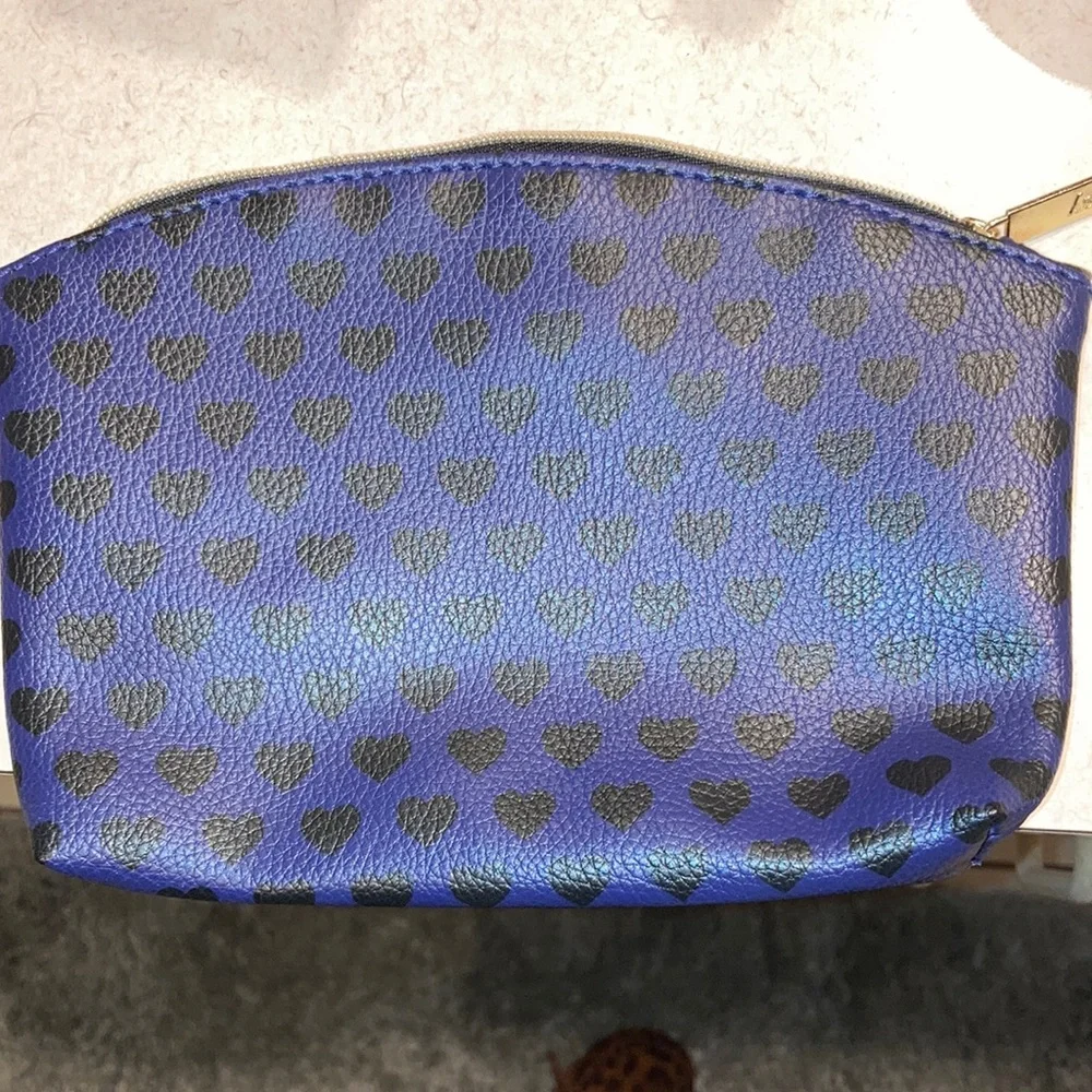 IPSY Blue with Black Hearts Make Up Bag